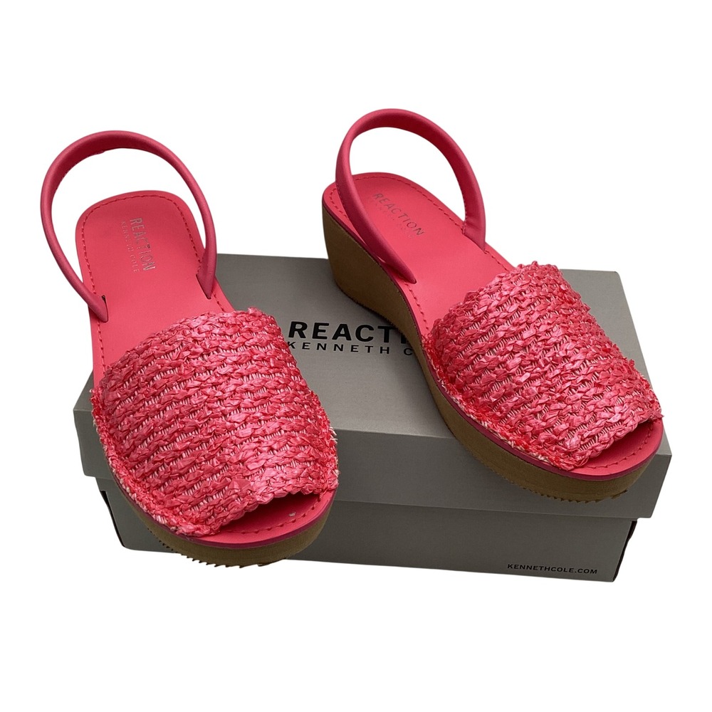 Kenneth Cole Reaction Fine Glass Weave Geranium Pink Platform Wedge Sandals‎ 7